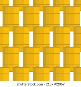 Vector yellow steel barrel seamless pattern. Container in flat style icon.