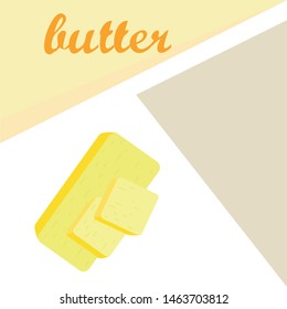 Vector yellow stick of butter. Slices of margarine or spread, fatty natural dairy product. High-calorie food for cooking and eating.