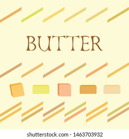 Vector yellow stick of butter. Slices of margarine or spread, fatty natural dairy product. High-calorie food for cooking and eating.