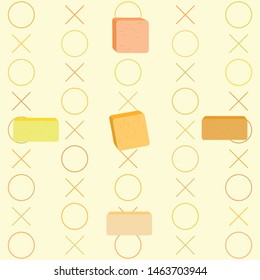 Vector yellow stick of butter. Slices of margarine or spread, fatty natural dairy product. High-calorie food for cooking and eating.