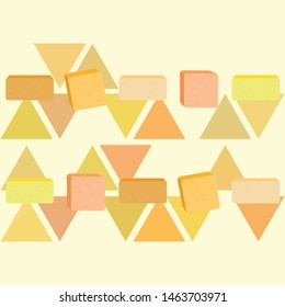 Vector yellow stick of butter. Slices of margarine or spread, fatty natural dairy product. High-calorie food for cooking and eating.
