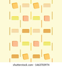 Vector yellow stick of butter. Slices of margarine or spread, fatty natural dairy product. High-calorie food for cooking and eating.