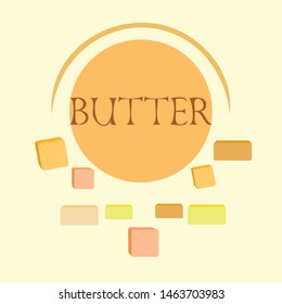 Vector yellow stick of butter. Slices of margarine or spread, fatty natural dairy product. High-calorie food for cooking and eating.