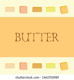 Vector yellow stick of butter. Slices of margarine or spread, fatty natural dairy product. High-calorie food for cooking and eating.