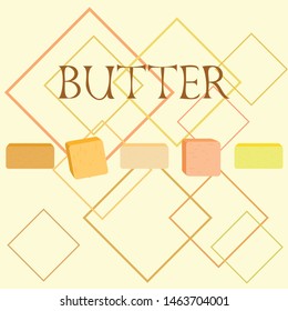 Vector yellow stick of butter. Slices of margarine or spread, fatty natural dairy product. High-calorie food for cooking and eating.