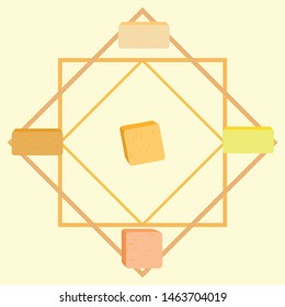 Vector yellow stick of butter. Slices of margarine or spread, fatty natural dairy product. High-calorie food for cooking and eating.