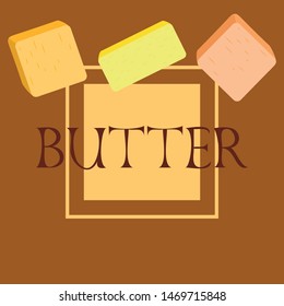 Vector yellow stick of butter. Slices of margarine or spread, fatty natural dairy product. High-calorie food for cooking and eating.