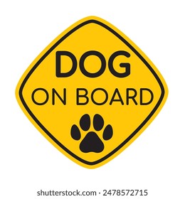 Vector yellow stickers with text dog on board. Concept with paw print. Isolated on white background