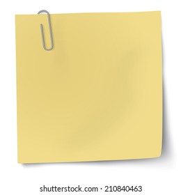 Vector Yellow Sticky Note With Paper Clip