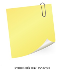 Vector yellow sticky note with paper clip