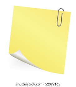 Vector Yellow Sticky Note With Paper Clip