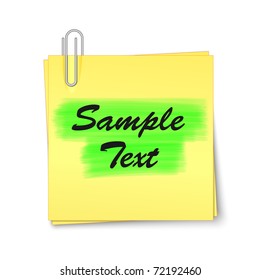 Vector yellow sticky paper with paper clip