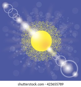 Vector Yellow Summer Sun on Blue Sky Background