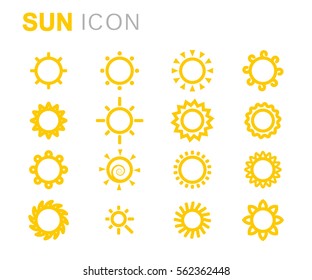 Vector yellow sun icons set on white background