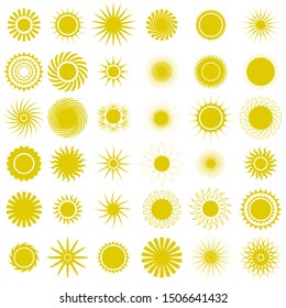 Vector Yellow Sun Icons. Sparkling Star, Glowing Light Explosion. Starburst with Sparkles on White Background.