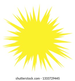 vector yellow sun illustration, creative icon for warm or hot weather design, bright sunburst