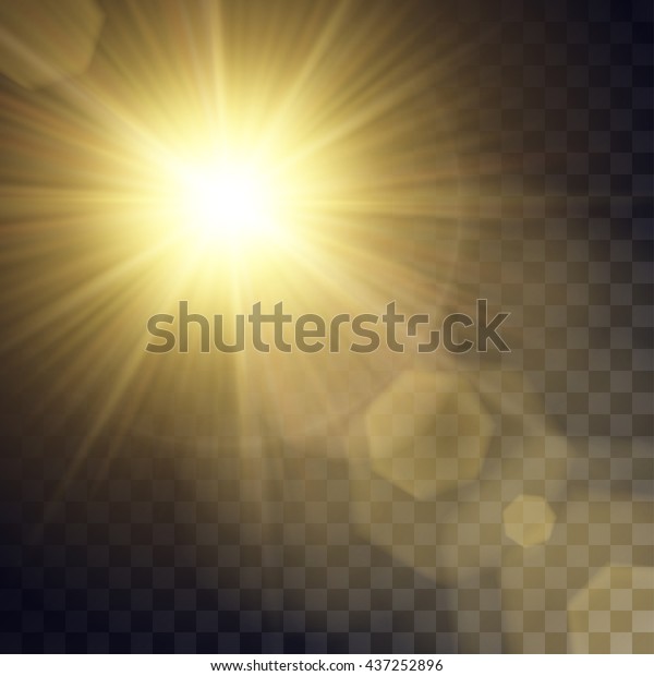 矢量黄色太阳与光效果 光线 热点 光环和耀斑透明的背景 包含裁剪面罩 库存矢量图 免版税