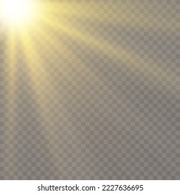 Vector yellow sun with rays and glow on a transparent background. Contains clipping mask.