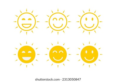 Vector  yellow sun Shining light rays to heat the summer,isolated on white background,smile icon. 