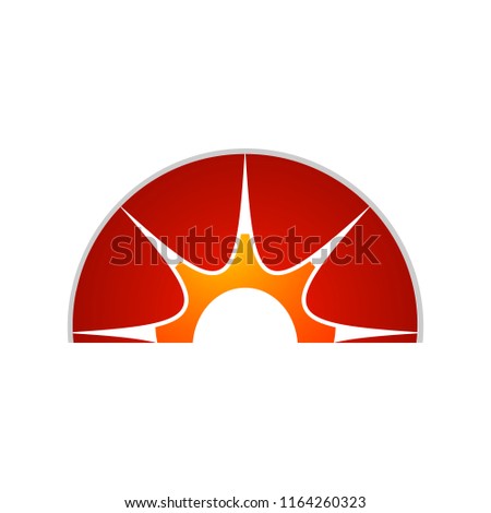 Vector yellow sun symbol. Vector half circle sun element