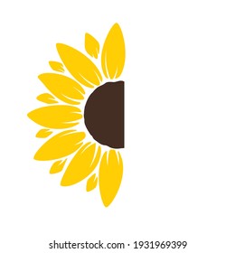 Vector yellow sunflower. Sunflower silhouette text frame Isolated on white background.