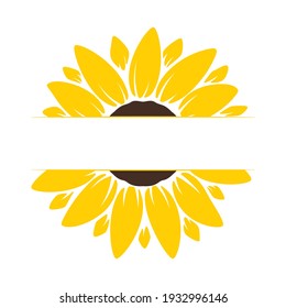 Vector yellow sunflower. Sunflower silhouette text frame Isolated on white background.