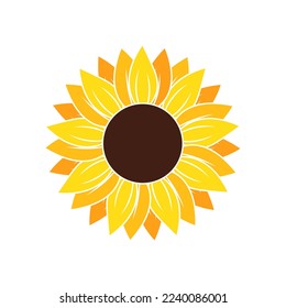 Vector yellow sunflower. Sunflower silhouette text frame Isolated on white background