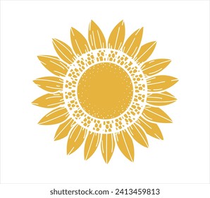 Vector yellow sunflower. Sunflower silhouette text frame Isolated on white background.