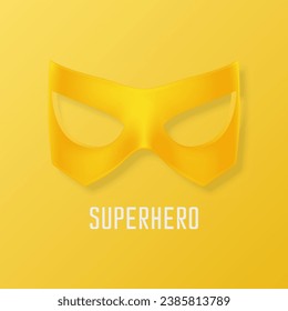 Máscara de Vector Amarillo Super Hero. Carácter facial, cierre de máscaras de historietas de superhéroes aislado con sombra en primera vista. Foto de superhéroe, máscara de cara de carnaval, gafas. Concepto de historietas