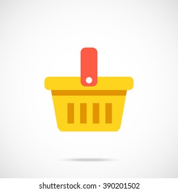Vector yellow supermarket basket icon. Modern flat design vector illustration concept for web banners, mobile app, web site, printed materials, infographic. Vector icon isolated on gradient background
