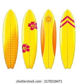 Vector Yellow Surfboard Icons isolated on white background