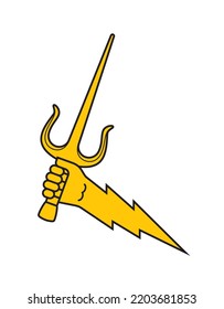 Símbolo vectorial amarillo de una mano sosteniendo un Sai. Relámpago. Aislado sobre fondo blanco.