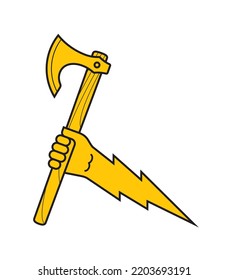 Símbolo vector amarillo de una mano que sostiene un eclosionador. Relámpago. Aislado sobre fondo blanco.