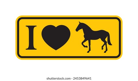 Vector yellow symbol I love horses. Isolated on white background.