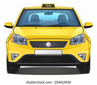 Vector Yellow Taxi Car - Front view | Visible interior version