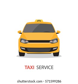 Vector yellow taxi car. Front view. Taxi service