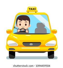 Vector yellow taxi car and a male driver character