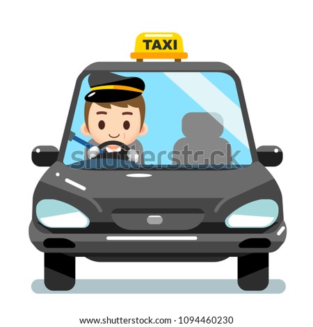 Vector yellow taxi car and a male driver character
