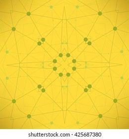 Vector Yellow Technology Background with Particle, Molecule Structure. Genetic and Chemical Compounds. Communication Concept. Space and Constellations.