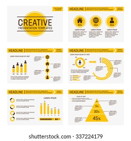 Modelo amarelo vetorial para slides de apresentação multiuso com gráficos e gráficos.