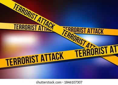 Vector yellow terrorist attack police ribbons on an ambulance lights background