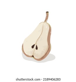 Medio de melocotón con textura de color amarillo vectorial con semillas de fondo blanco dibujado a mano, beige maduro sano ilustración de frutas vitamínicas, vegetariano orgánico elemento gráfico de alimentos saludables, producto de cosecha de otoño