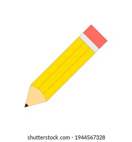 Vector yellow thick wooden pencil with rubber eraser in outline Illustration style isolated illustration