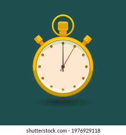 Vector yellow timer icon. Stopwatch on green background.