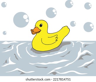 vector yellow toy duck in bubbly water