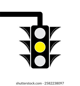 Vector yellow traffic light is on, a sign that please be careful