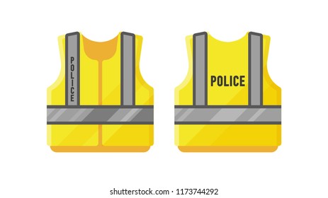 vector yellow traffic police officer safety vest / direct the traffic / patrol / isolated, circle, sign and icon template