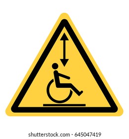 Vector yellow triangle security with a lift for the disabled