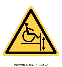 Vector yellow triangle security with a lift for the disabled