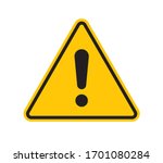Vector yellow triangle sign - black silhouette exclamation mark. Isolated on white background.